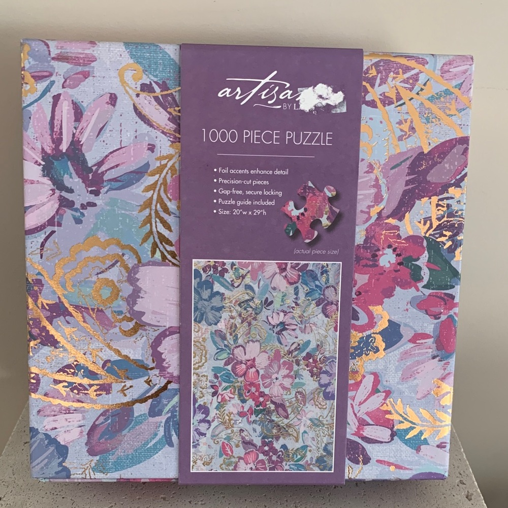 NEW Artisan by Lang Floral Puzzle with Gold Accents 1000 piece. decorative box